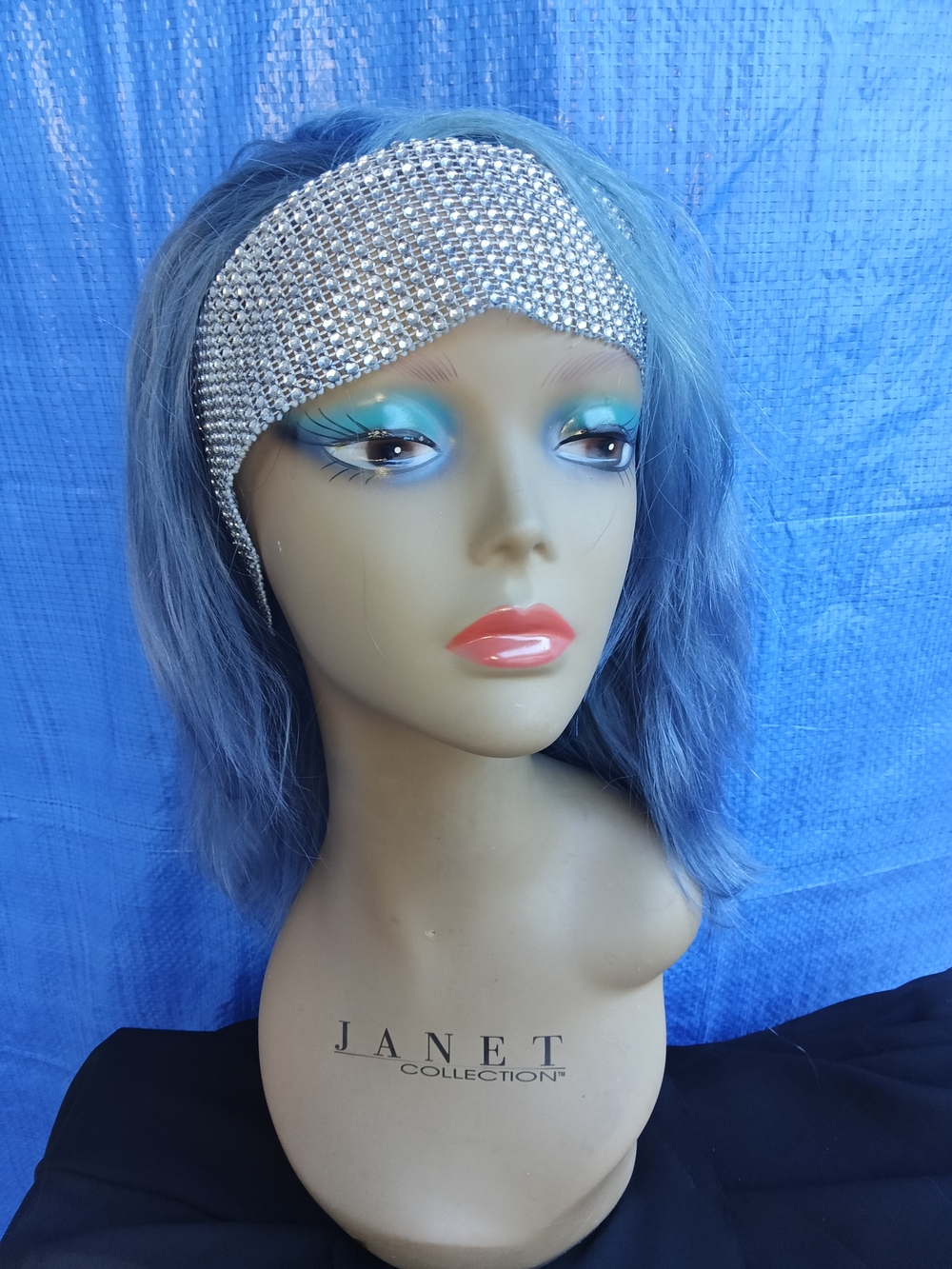 10" 100% Human Light Blue Bling Headband Hair Wig